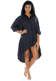 Solid Oversize Shirt Dress (One Size-PLUS)