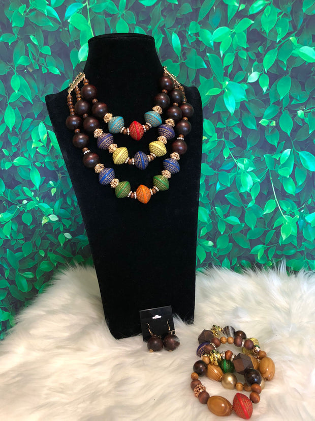 African Queen 3pc Set Necklace Earrings and Bracelet